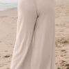 Beige Smocked High Waist Wide Leg Plus Size Pants