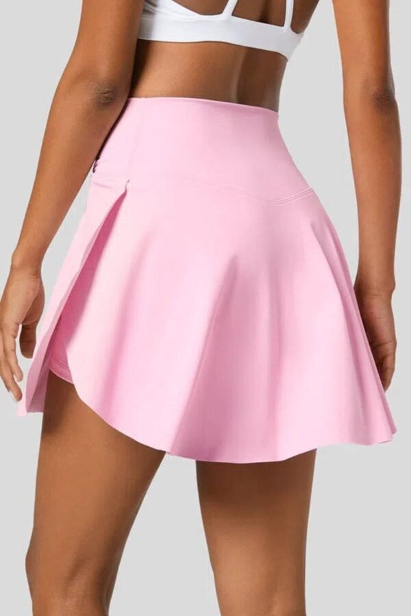 Pink Solid Pocketed Crossover High Waist Swim Skort - Image 8