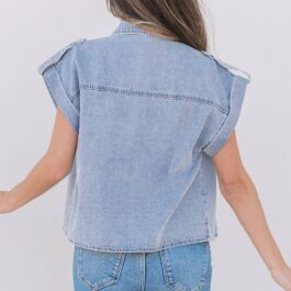 Dusk Blue Denim Pinup Folded Cap Sleeve Shirt