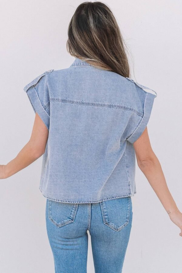 Dusk Blue Denim Pinup Folded Cap Sleeve Shirt - Image 2