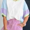 White Color Block Patchwork Half Sleeve Oversized T Shirt