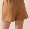 Khaki Embroidered Boho Tasseled Drawstring Elastic Waist Casual shorts
