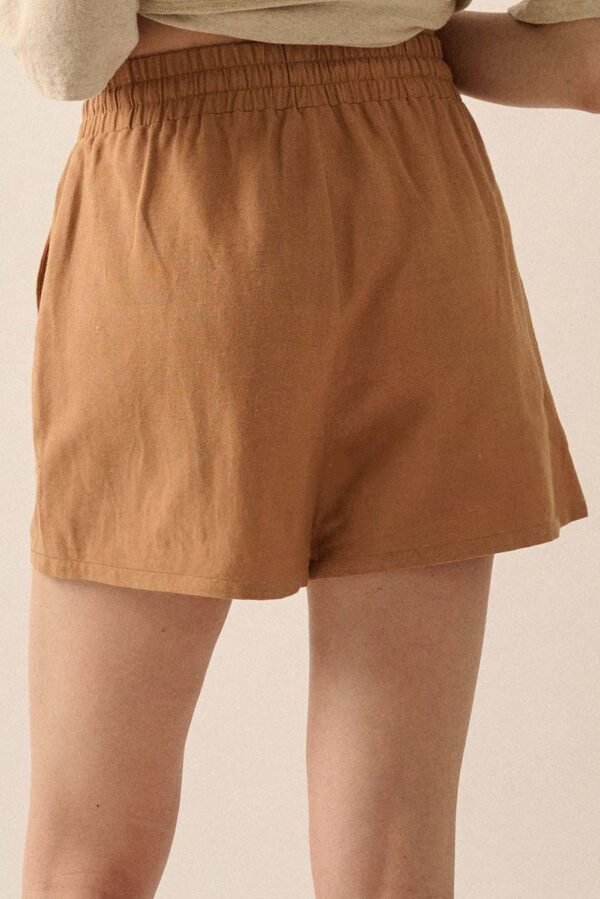 Khaki Embroidered Boho Tasseled Drawstring Elastic Waist Casual shorts - Image 2