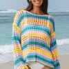 Carrot Multi Stripe Open Knit Sweater Beach Cover Up
