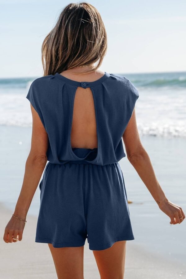 Ashleigh Blue Knit Open Back Cap Sleeve Drawstring Romper - Image 2