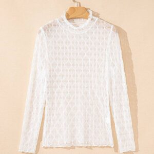 70305381-05c5bf5925056697.jpg Beige Sheer Mesh Patterned Lettuce Trim Slim Long Sleeve Top