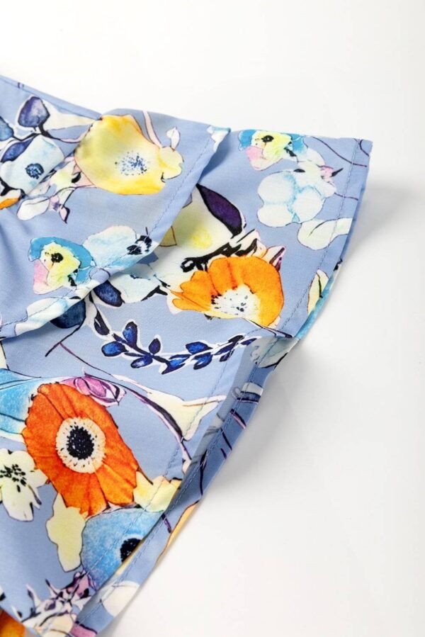 Sky Blue Flutter Sleeve V Neck Floral Top - Image 7