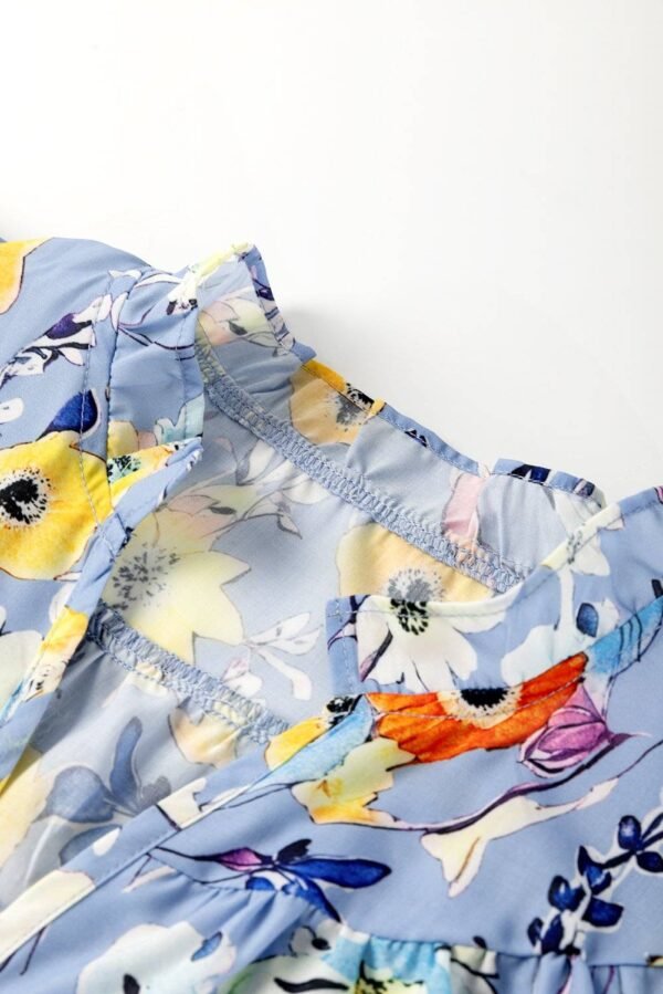 Sky Blue Flutter Sleeve V Neck Floral Top - Image 6