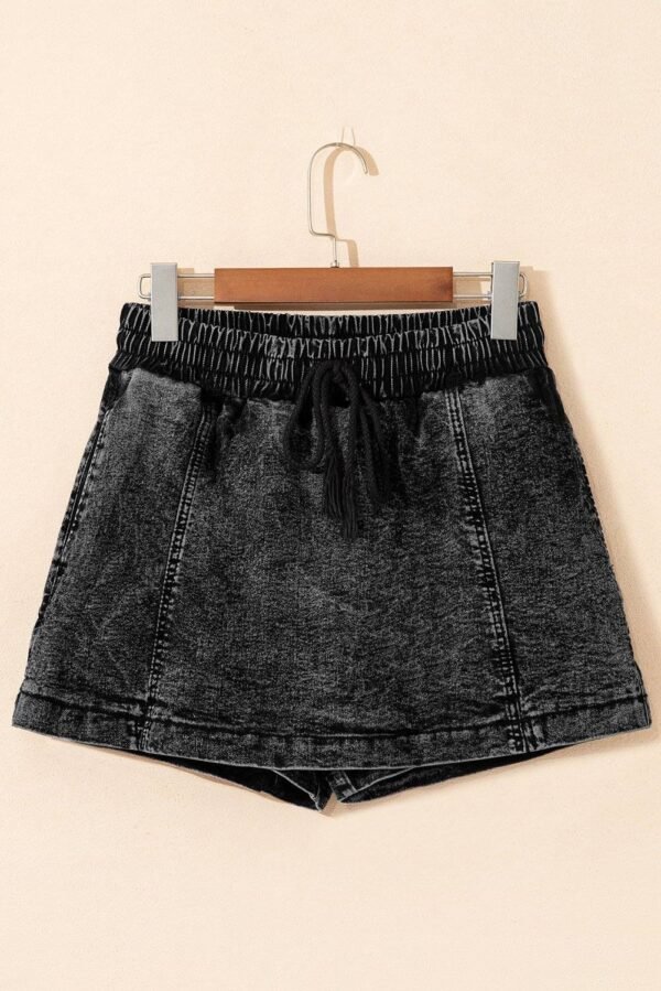 Dusk Blue Drawstring High Waist Pocketed Denim Shorts - Image 7
