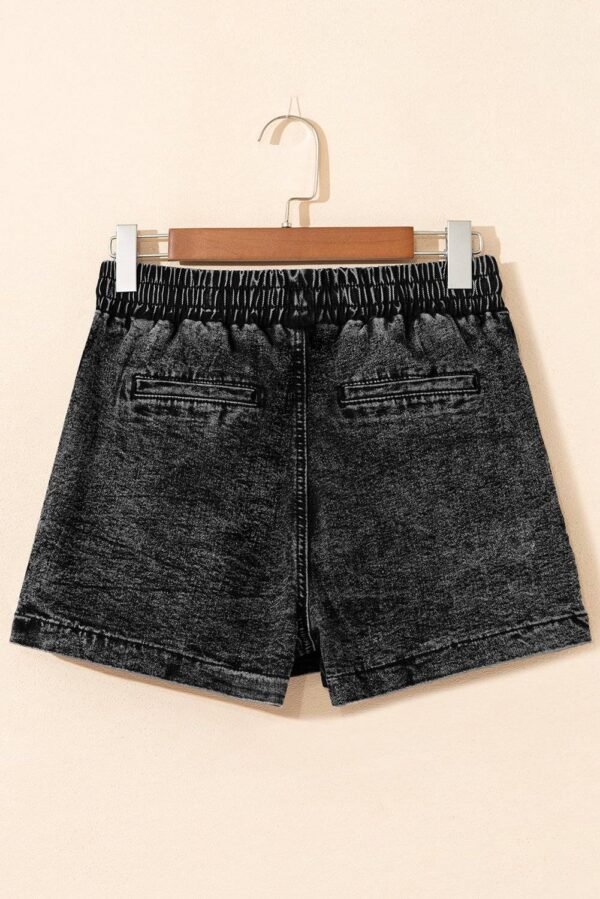 Dusk Blue Drawstring High Waist Pocketed Denim Shorts - Image 8