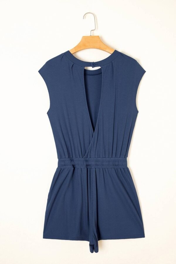 Ashleigh Blue Knit Open Back Cap Sleeve Drawstring Romper - Image 7