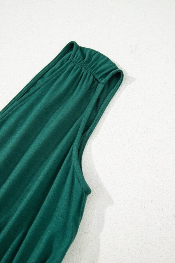 Blackish Green Deep V Pleated Crisscross Wide Leg Backless Jumpsuit - Image 7