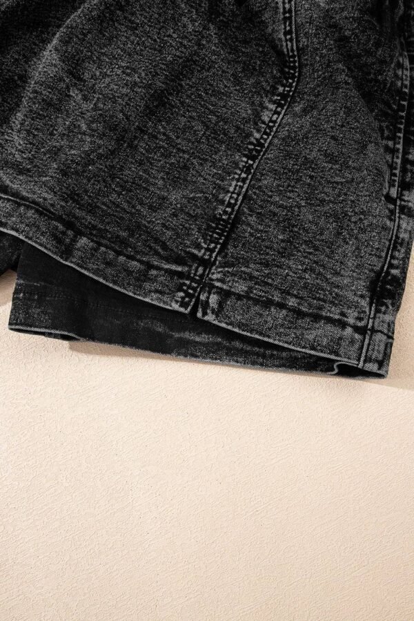 Dusk Blue Drawstring High Waist Pocketed Denim Shorts - Image 13