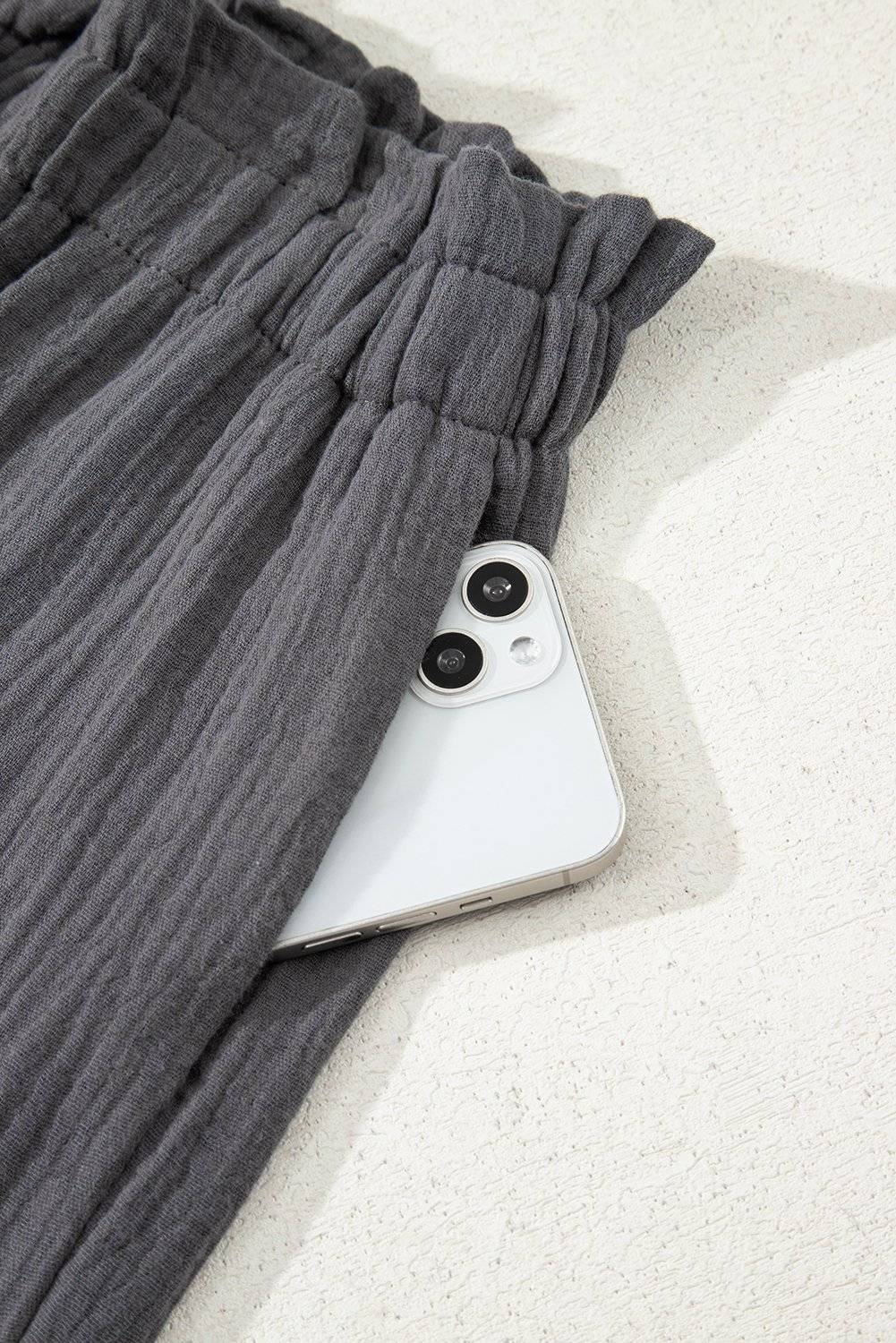 Sail Blue Cotton Gauze Paperbag Shorts - Image 16