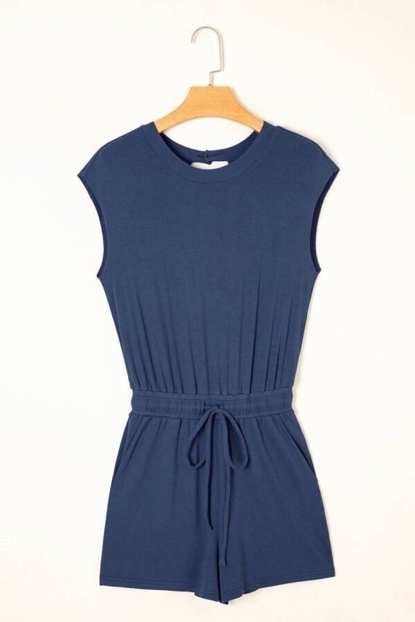 Ashleigh Blue Knit Open Back Cap Sleeve Drawstring Romper - Image 6