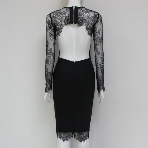 New Women's Black Lace Long Sleeve Party Bandage Dress - Image 4
