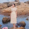 Vietnamese Flower Lace Midi Evening Dress