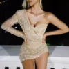 Nightclub Style Mini One Shoulder Hip Irregular Skirt Sequined Dress