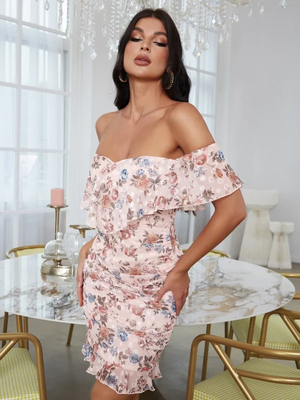 V-neck Elegant Sweet Pink Floral Print Sleeveless Casual Dress