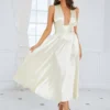 Graceful Deep V Neck Party Sexy Backless Bow Knot Dress