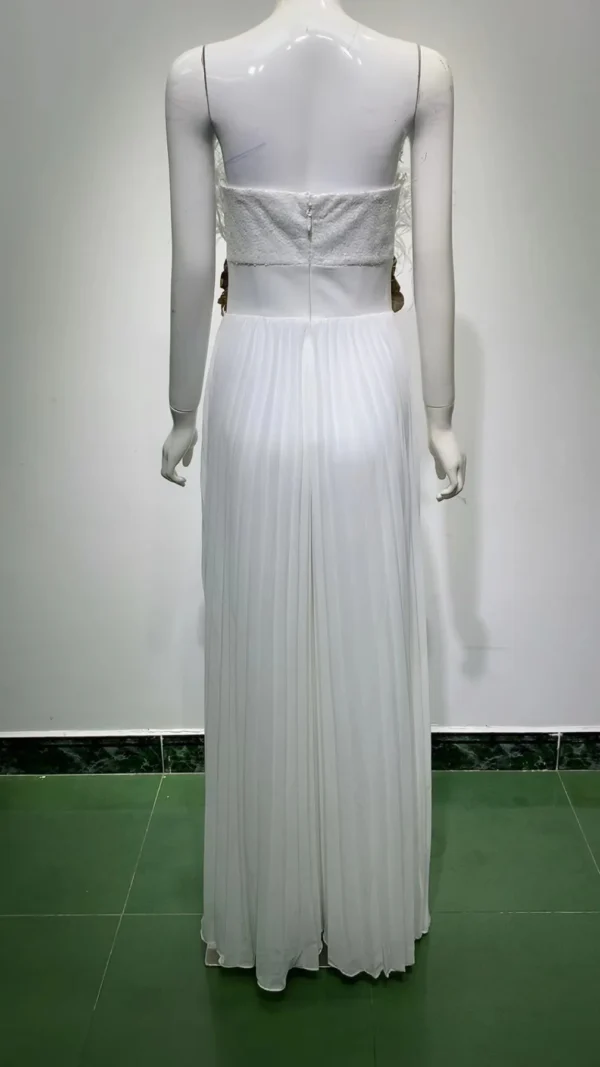 Luxury White Women Sequin Beading Pleated Dress