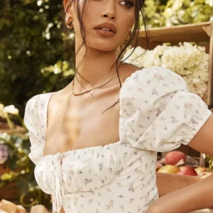 White Floral Split A-line Evening Elegant Dress