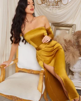 Backless Long Sleeve High Split Party Dress