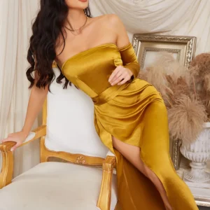 Backless Long Sleeve High Split Party Dress