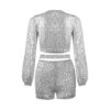 V Neck Sequins Ladies Crop Top With Short Set