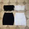 H36186a5b365f40f8a3f8dba5e232d847z.jpg Two Pieces Set Black Mini Skirt With Short Feathers Top Set