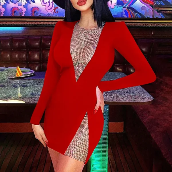 Mesh Diamonds Bodycon Summer Club Dresses - Image 2