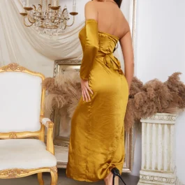 Backless Long Sleeve High Split Party Dress