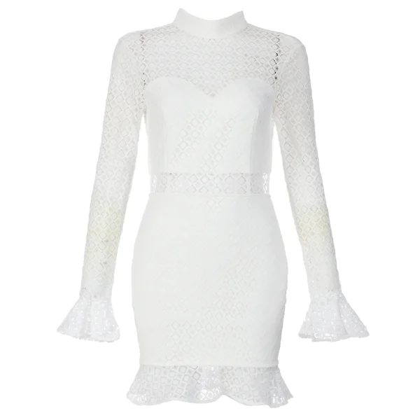 Mess Round Neck Long Sleeve Cut Out Hip Party Dress - Image 3