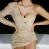 One Shoulder Sequined Mini Dress | Sparkling Nightclub Party Wear