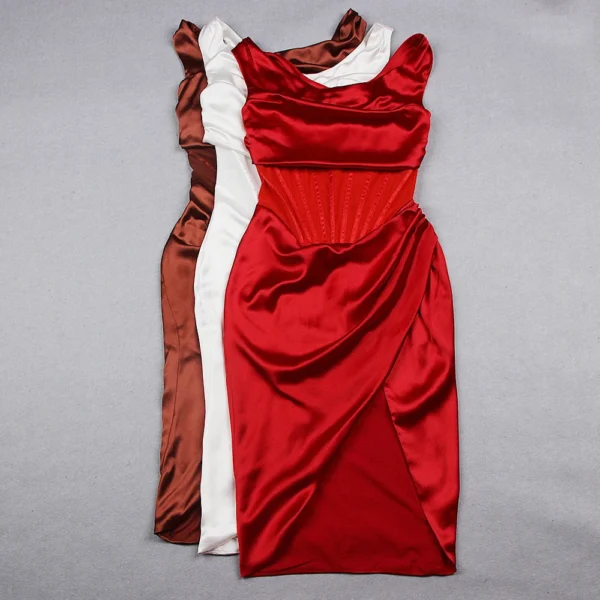 One-shoulder Fishbone Pleated Irregular Split Party Dress - Image 4
