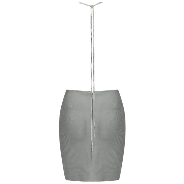 Crystal V Neck Gray Backless Bodycon Fitted Sim Sexy Mini Dresses - Image 5