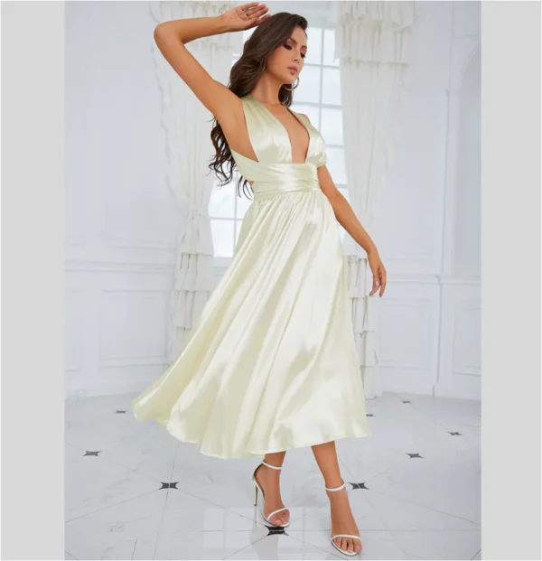 Graceful Deep V Neck Party Sexy Backless Bow Knot Dress - Image 6