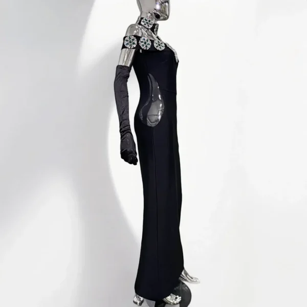Elegant High Formal Rhinestone Party Wear With Gloves - Image 3