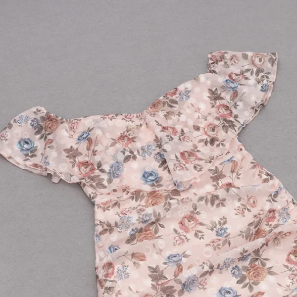 V-neck Elegant Sweet Pink Floral Print Sleeveless Casual Dress - Image 5