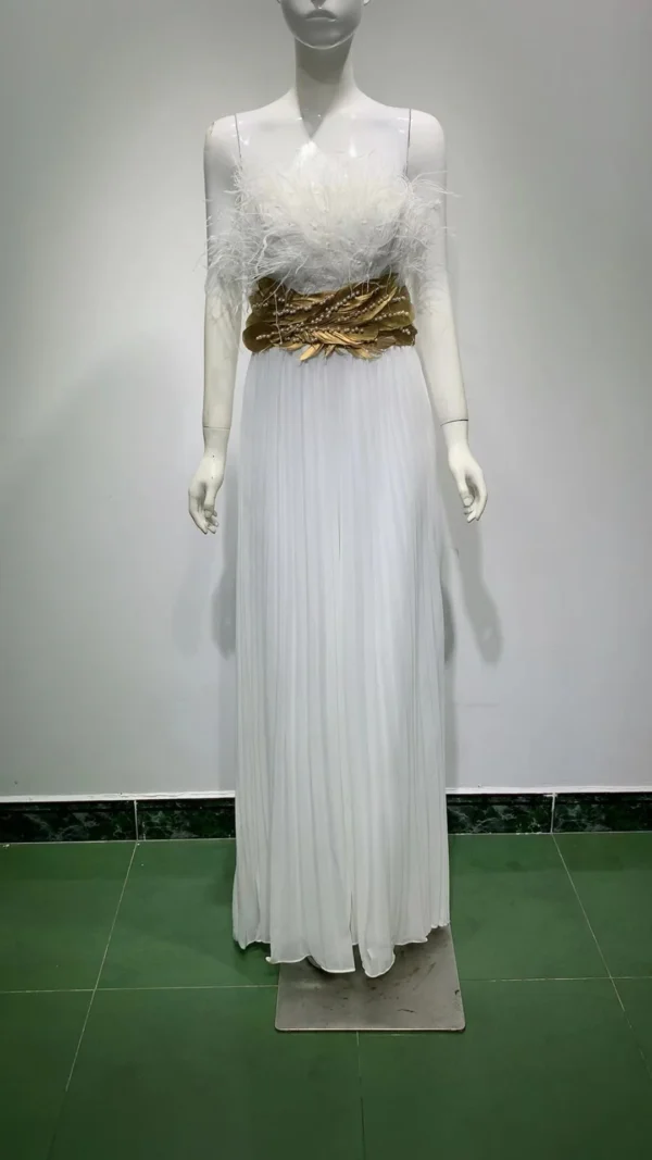 Luxury White Women Sequin Beading Pleated Dress