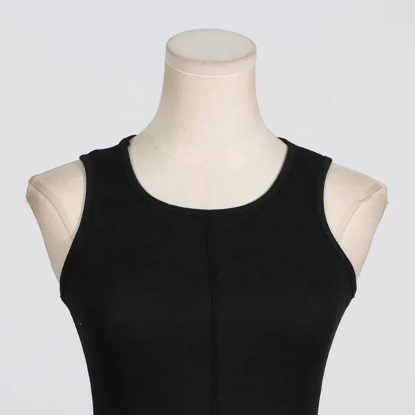 O Neck Sleeveless Slit Casual Dress Solid Color Pleated Dresses - Image 4