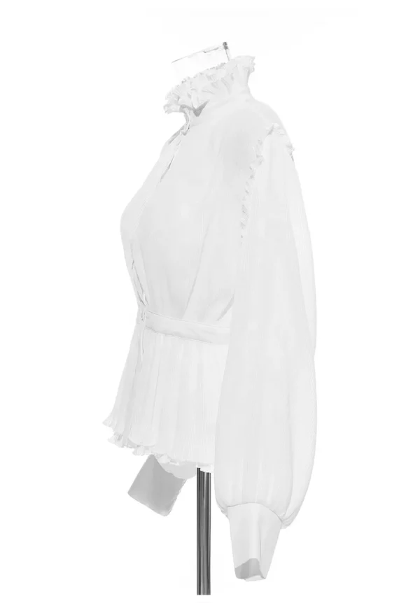 Retro Lantern Sleeve Shirts Pleated Blouse Vintage Shirt - Image 2