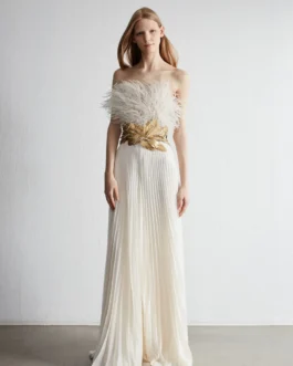 Luxury White Women Sequin Beading Pleated Dress