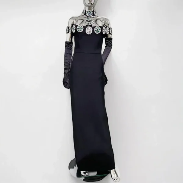 Elegant High Formal Rhinestone Party Wear With Gloves - Image 2