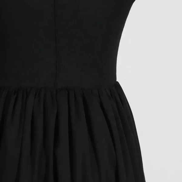 O Neck Sleeveless Slit Casual Dress Solid Color Pleated Dresses - Image 5