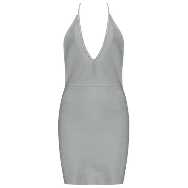 Crystal V Neck Gray Backless Bodycon Fitted Sim Sexy Mini Dresses - Image 4