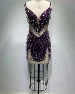 Heavy Beaded Diamond Tassel Evening Dresses