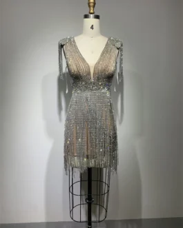 Elegant Rhinestone Bodycon Fringe Tassel Luxury Dress