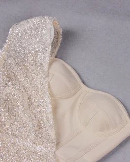 Nightclub Style Mini One Shoulder Hip Irregular Skirt Sequined Dress