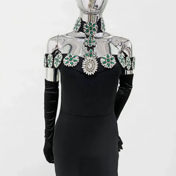 Elegant High Formal Rhinestone Party Wear With Gloves - Image 5